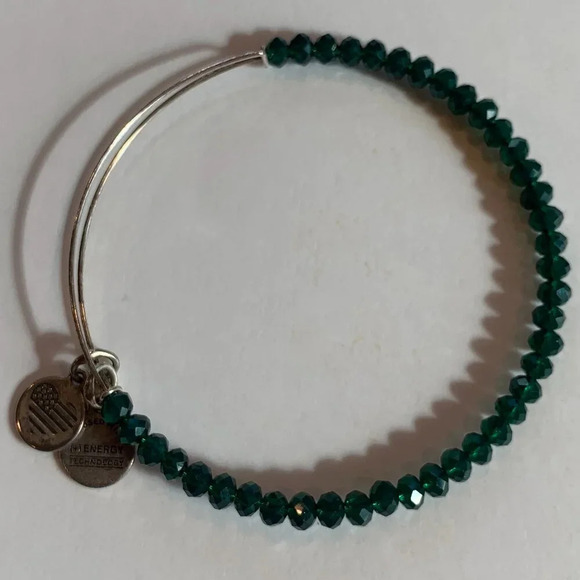 Alex and Ani Positive Energy Adjustable Faceted Bead Bangle Bracelet Emerald - Picture 7 of 7